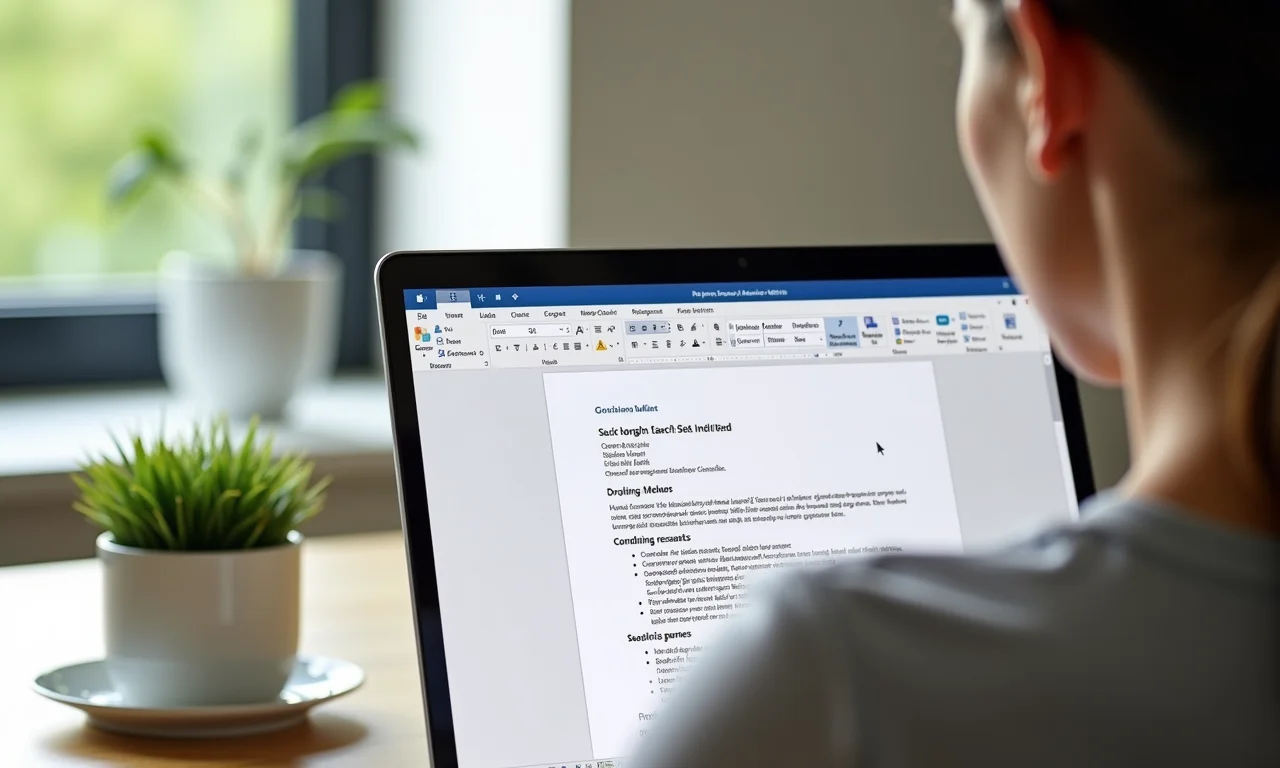 Mulher editando currículo no Microsoft Word.