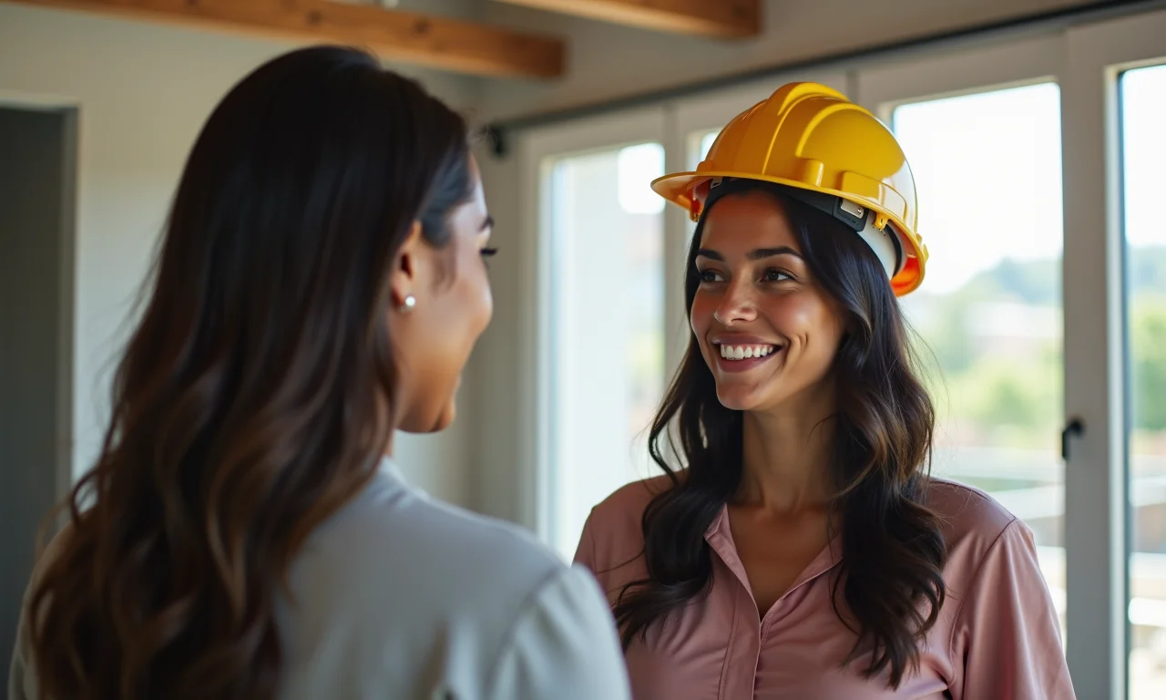 Mulher entrevistando um profissional qualificado para a reforma.