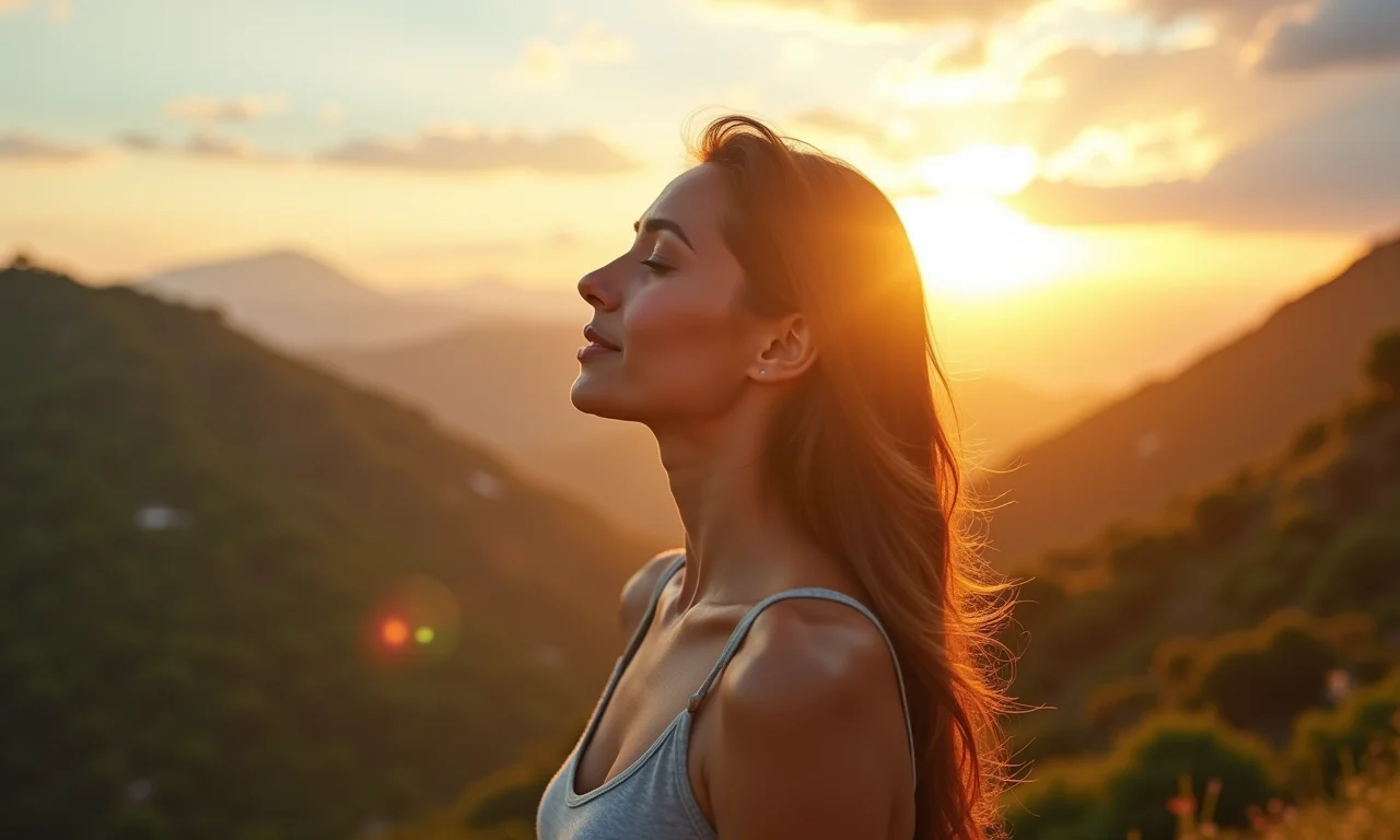Mulher enviando pensamentos positivos com energia focada.