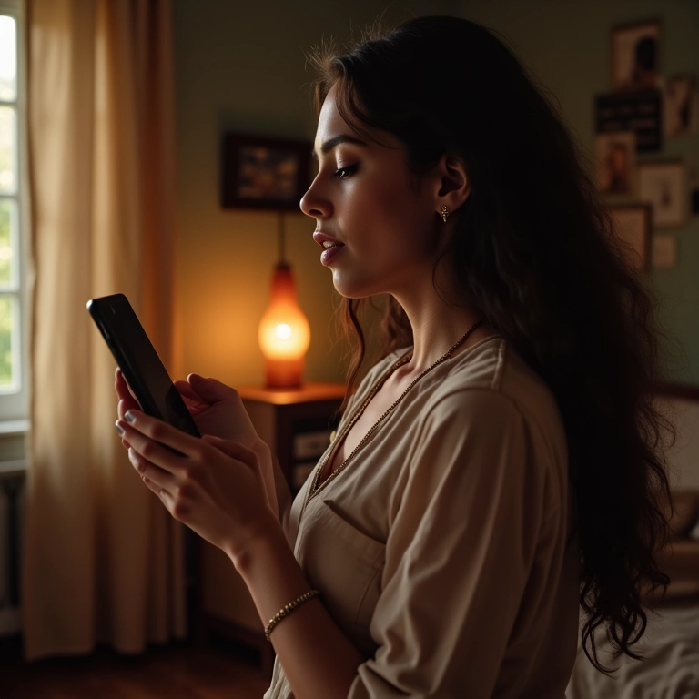 Mulher escolhendo música para vídeo.