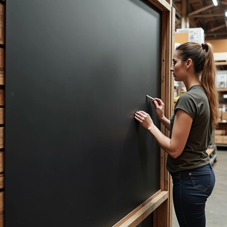 Mulher escolhendo superfície ideal para chalkboard.