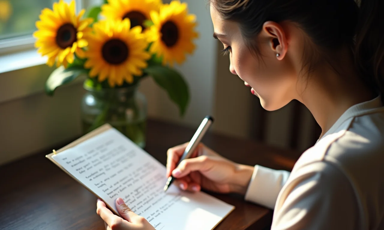 Mulher escrevendo carta, deixando sua marca sutil.