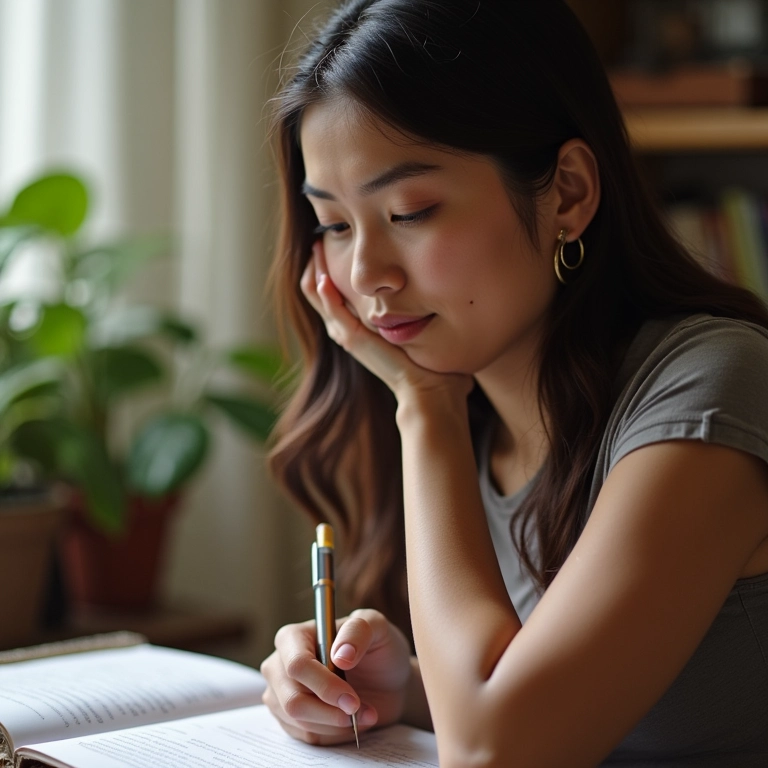 Mulher escrevendo em um diário sobre sua saúde.