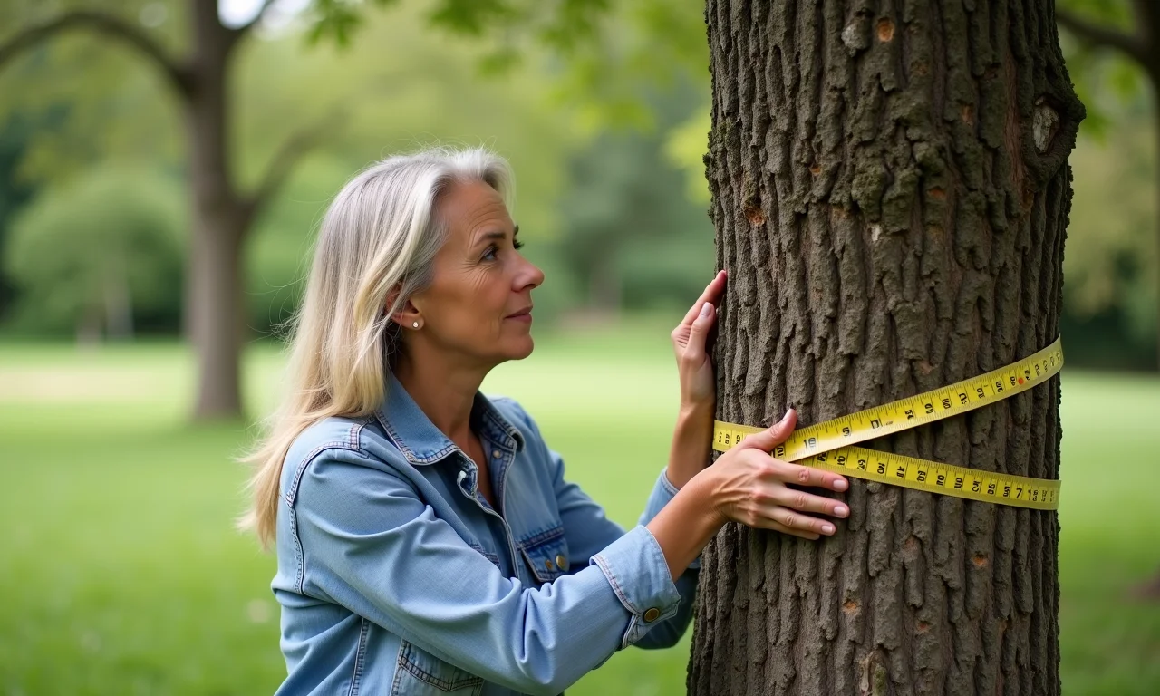 Mulher experiente escolhendo a árvore ideal para construir uma casinha.