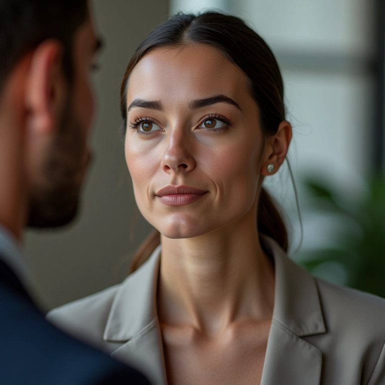 Mulher interagindo educadamente, mantendo a compostura e demonstrando inteligência emocional.