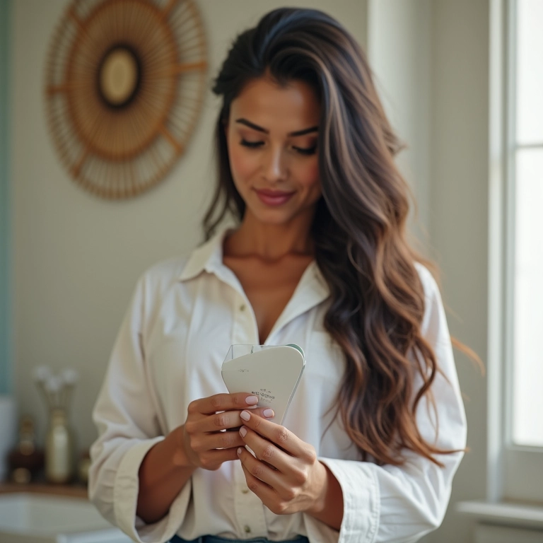 Mulher lendo instruções do teste Clearblue Digital.