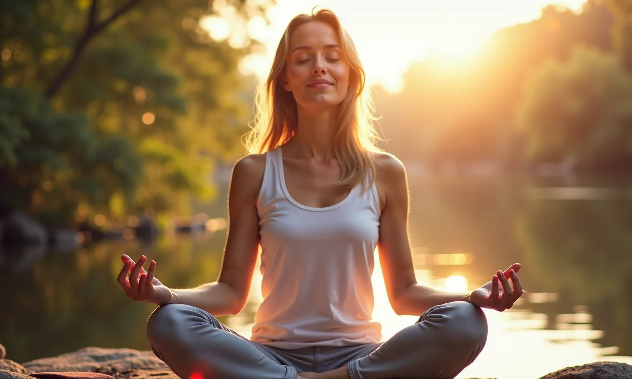 Mulher meditando e definindo intenções claras para sua viagem astral.