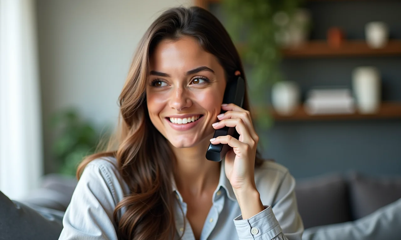 Mulher negociando termos do cartão de crédito com o banco ao telefone.