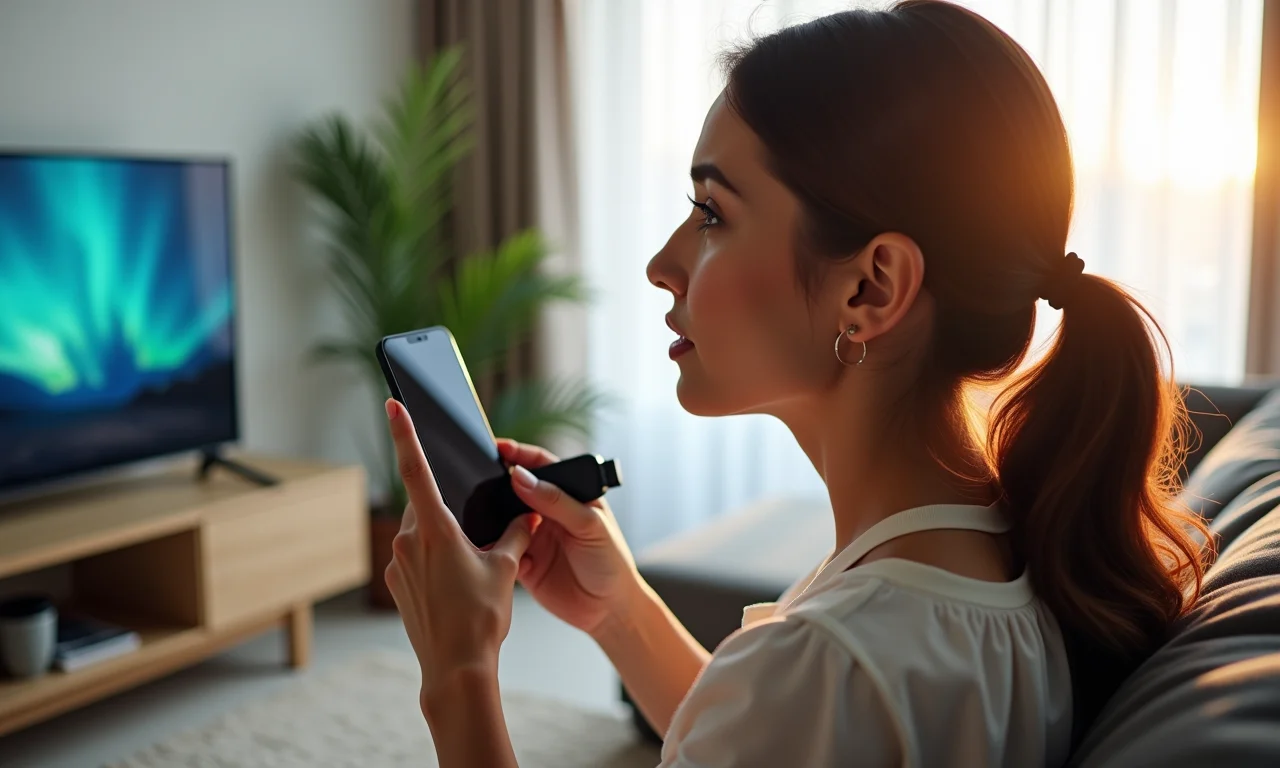 Mulher pensando nos passos para configurar o adaptador Wi-Fi na TV.