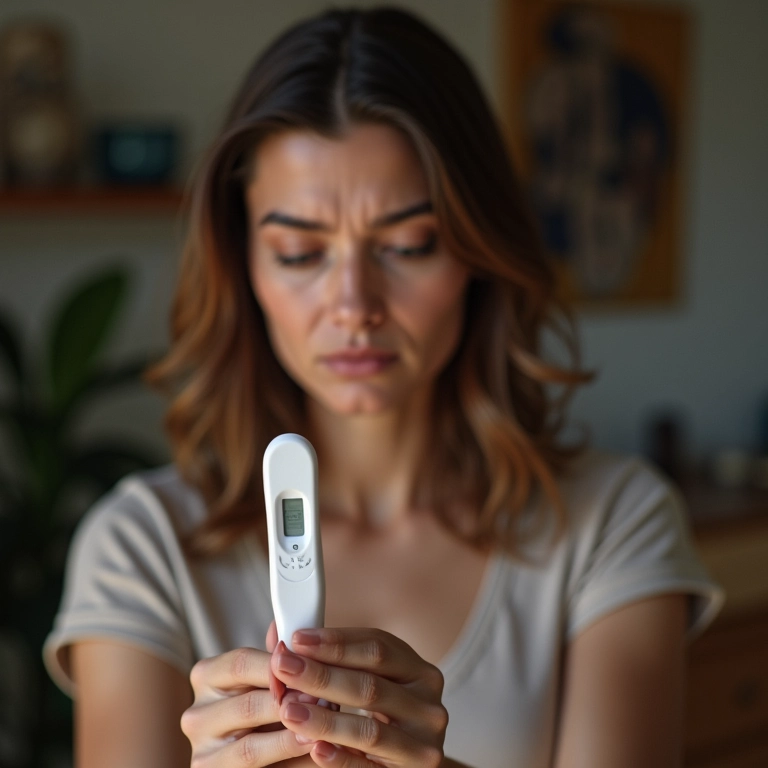 Mulher pensando sobre a sensibilidade do teste de gravidez