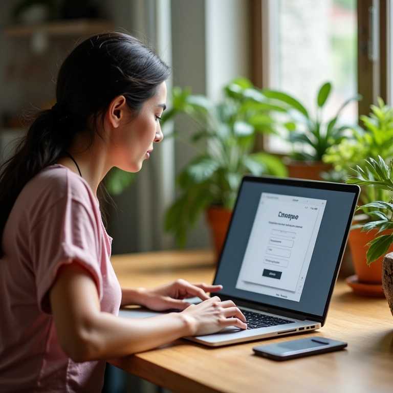Mulher preenchendo cadastro online para o programa Minha Casa Minha Vida.