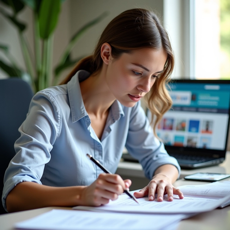 Mulher preenchendo formulário para solicitar a redução de mama pelo SUS.