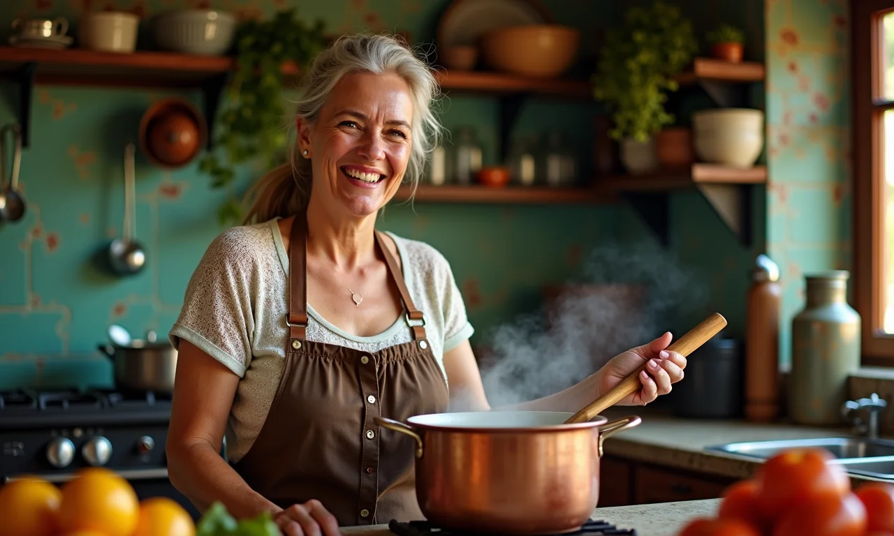 Mulher preparando doce de jaracatiá em panela de cobre.