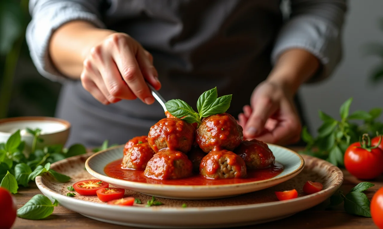 Mulher preparando um molho delicioso para acompanhar os bolinhos de carne.