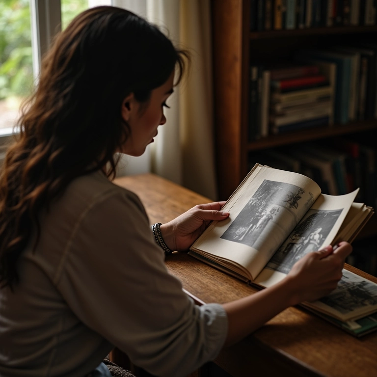 Mulher procurando fotos antigas.