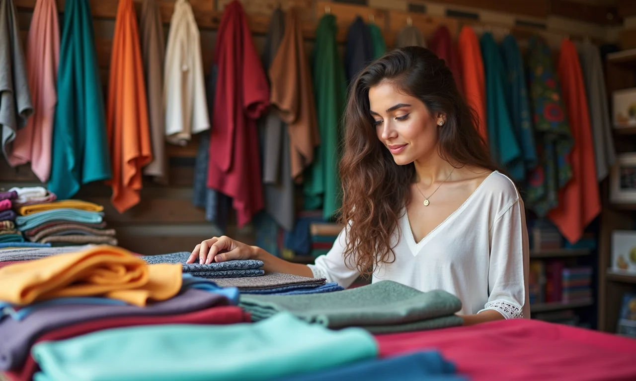 Mulher procurando materiais para chapéu de cachorro em loja de artesanato.