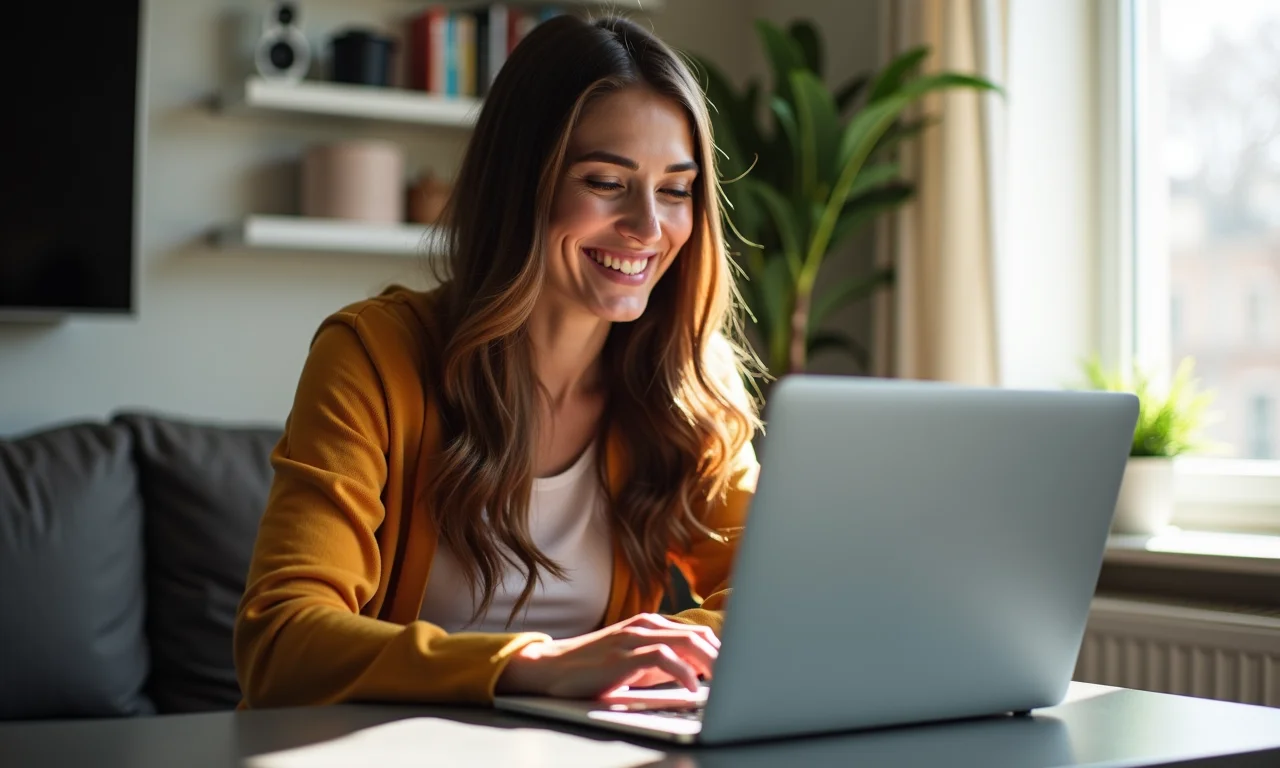 Mulher procurando promoções para economizar na Netflix no laptop.