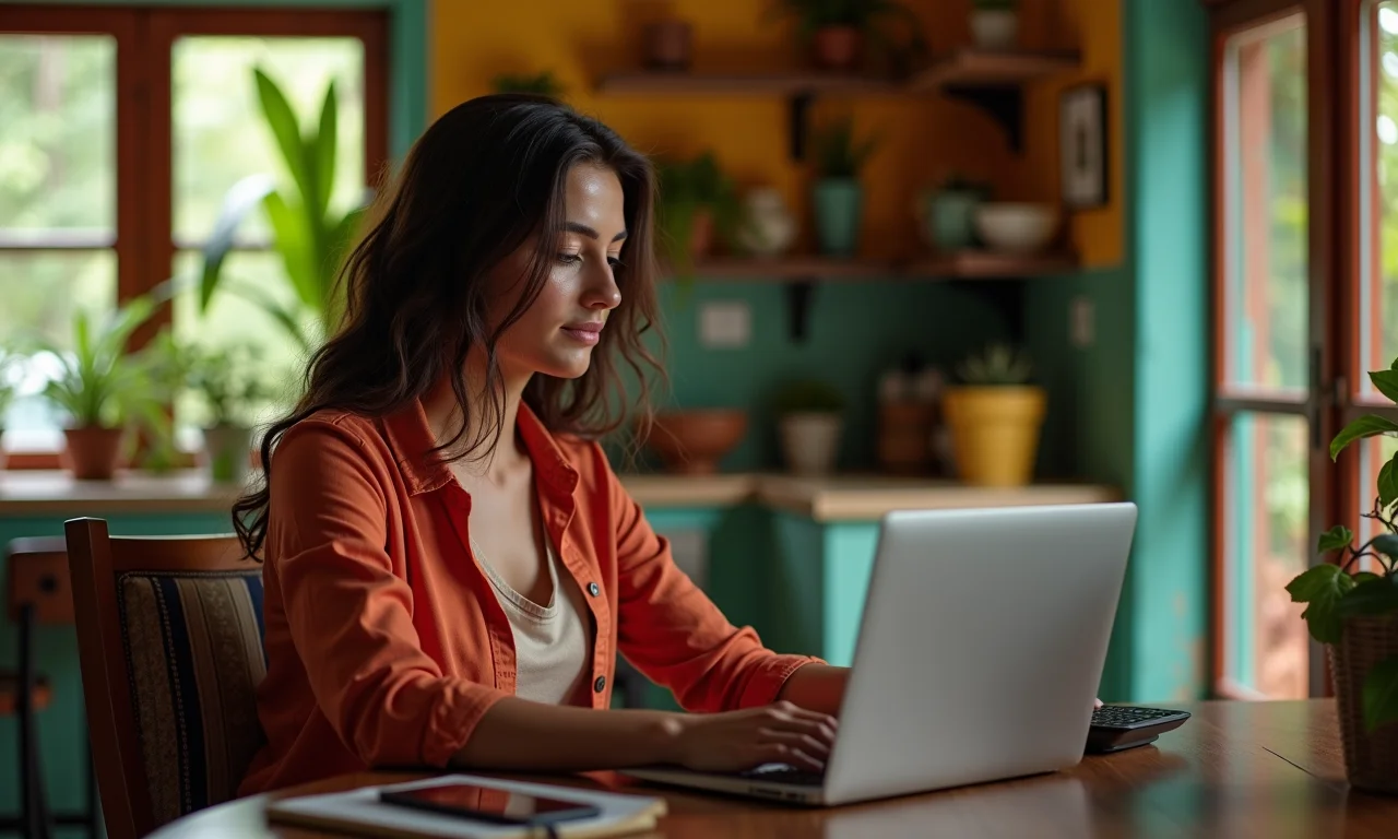 Mulher recuperando senha do Facebook pelo e-mail em casa.