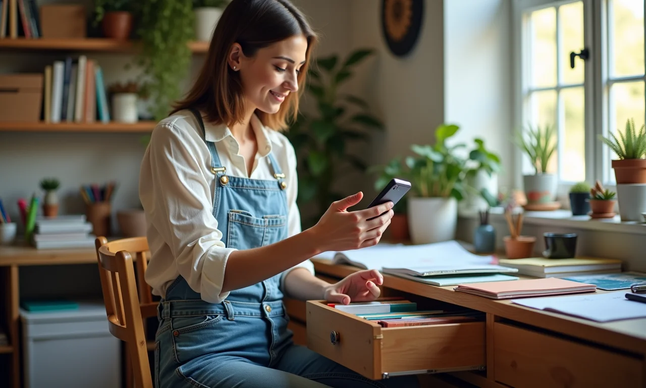 Mulher se desconectando das redes sociais para focar em si mesma.