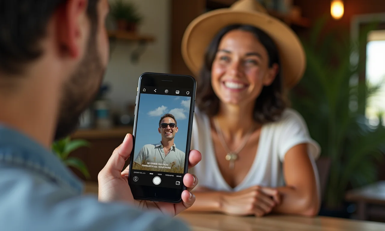 Mulher sorrindo ao ver notificação de vídeo de aniversário no Facebook.