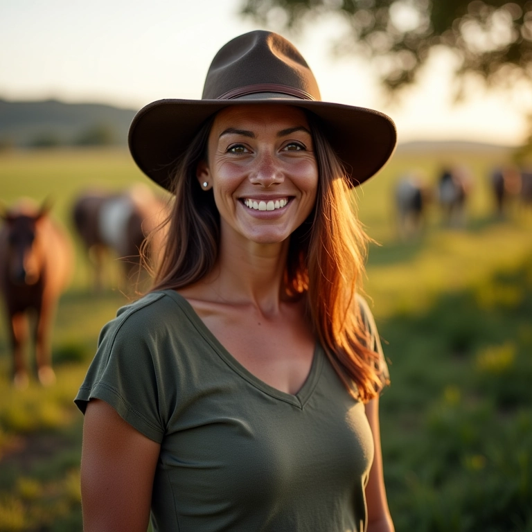 Mulher sorrindo em frente ao seu sítio, representando as dicas extras da autora.