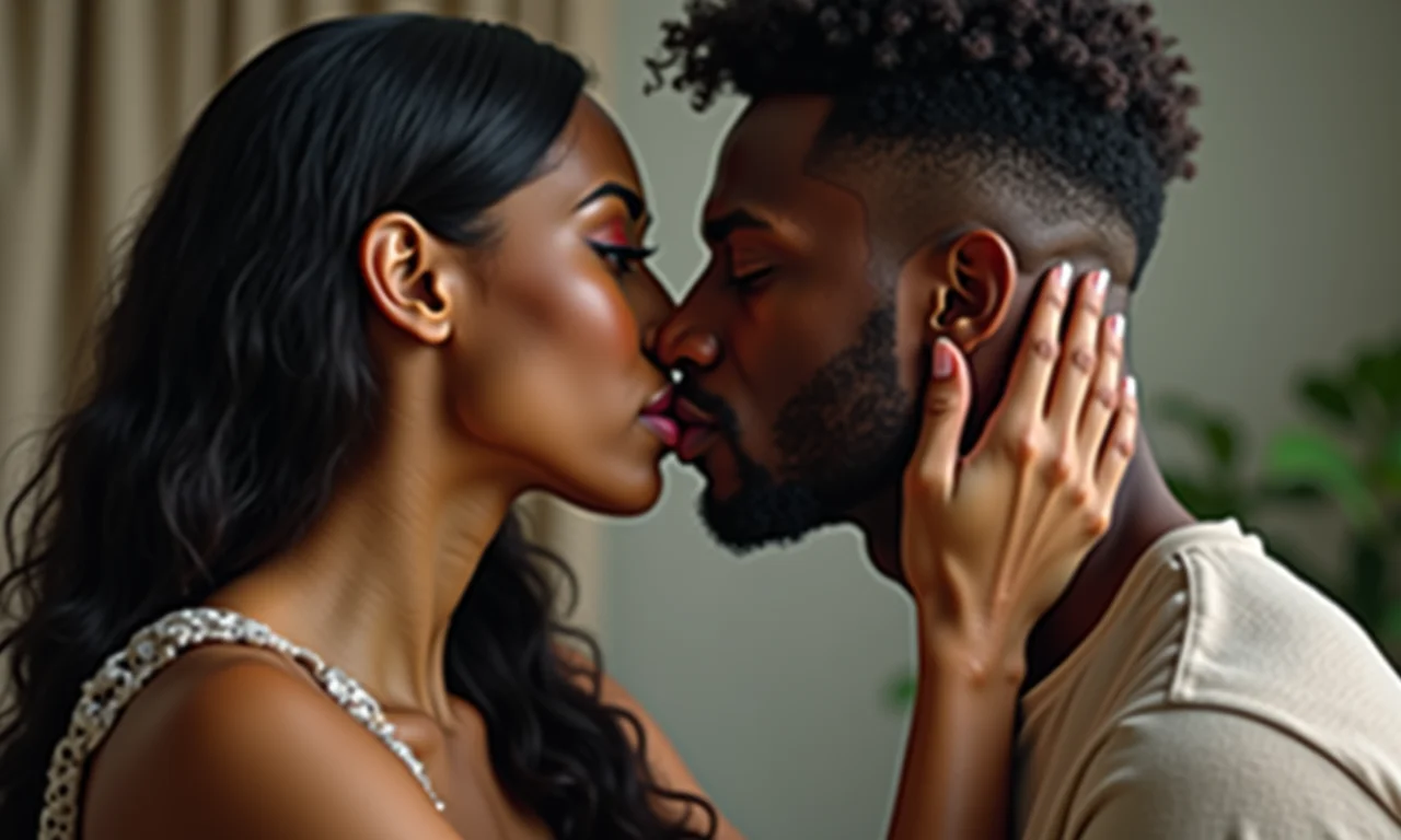 Mulher sussurrando no ouvido do homem.