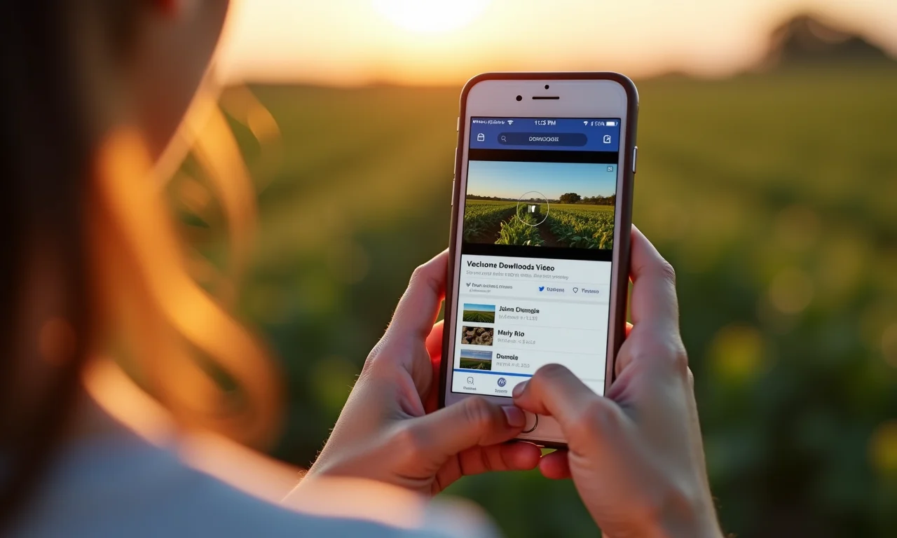 Mulher usando app para baixar vídeos do Facebook no celular.