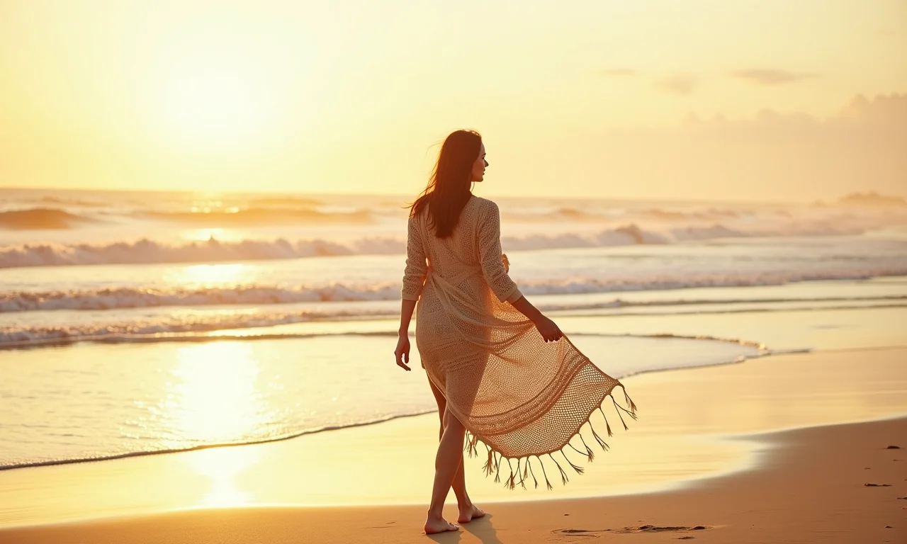 Mulher usando canga como saída de praia.
