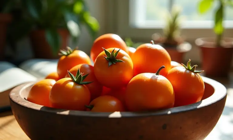 Murici-do-cerrado fresco em tigela rústica, luz natural.