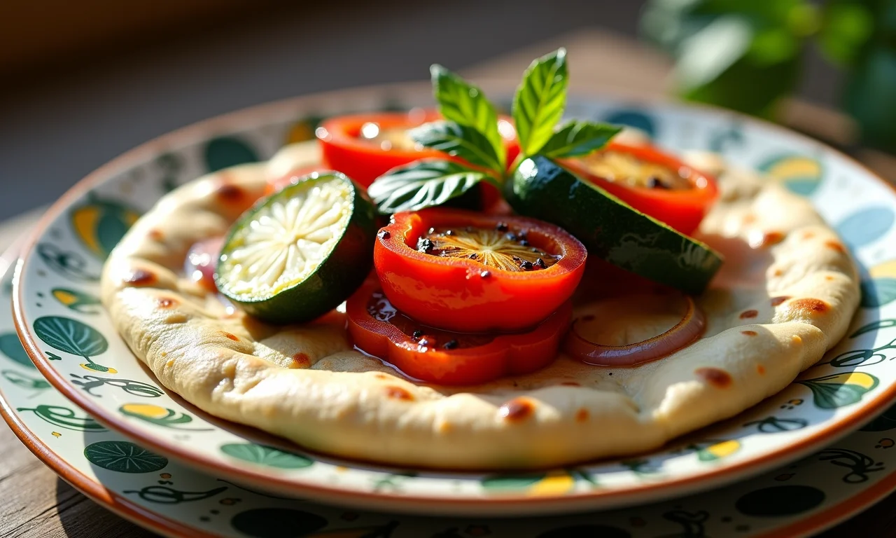 Naan com legumes assados.