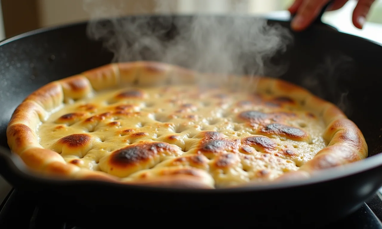 Naan sendo preparado em frigideira.