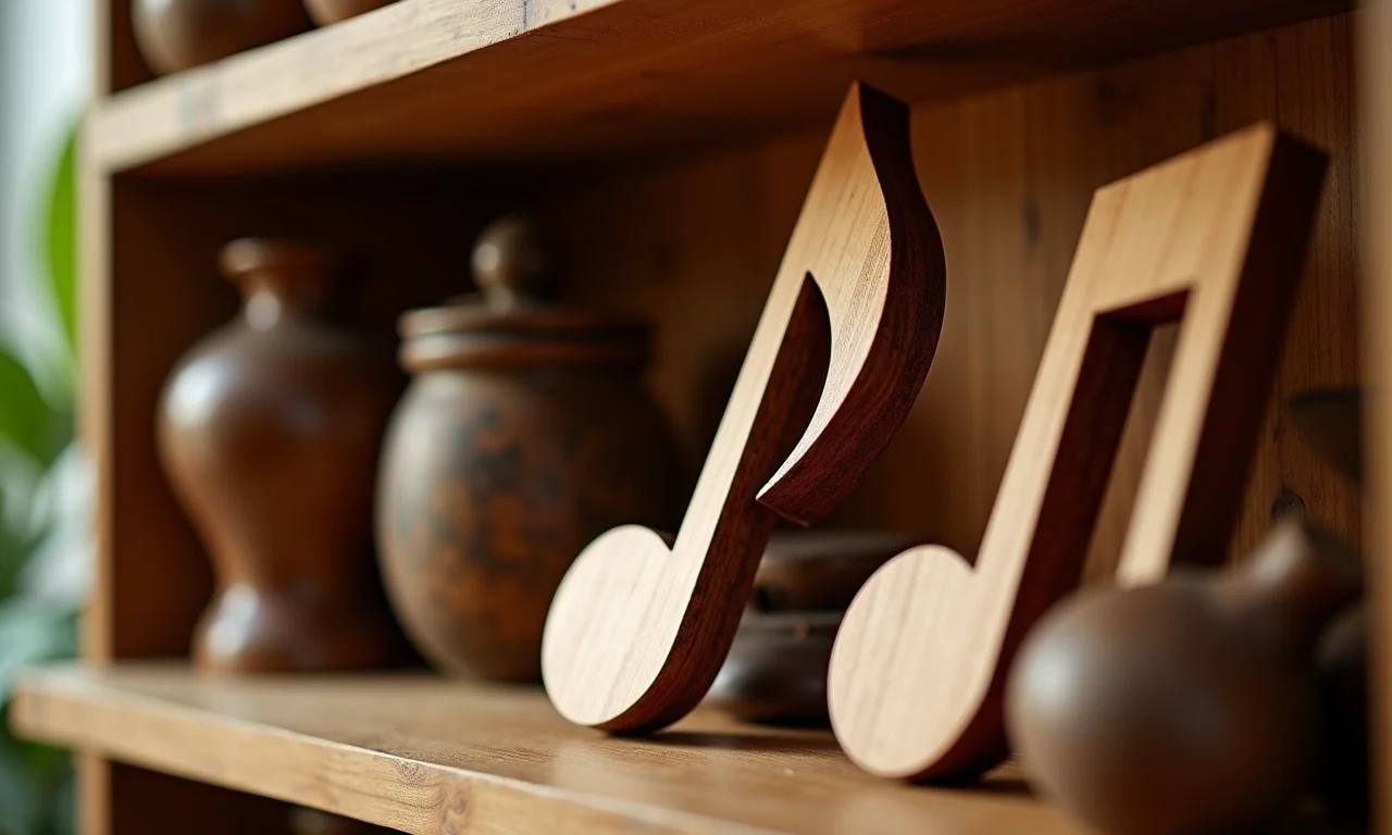 Notas musicais de madeira para decoração elegante.