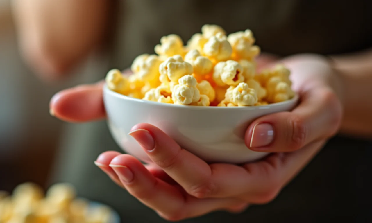 Oferecendo pipoca doce.