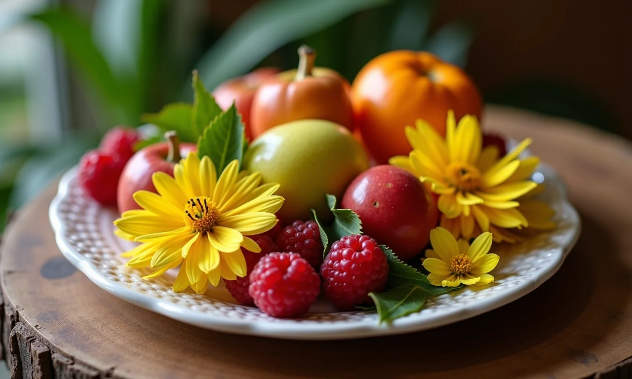 Oferenda de frutas e flores para Pomba Gira
