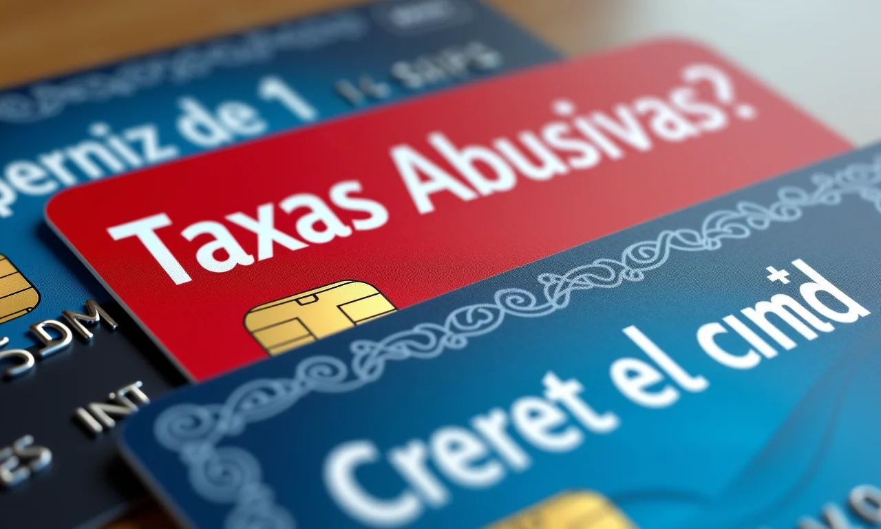 Ofertas de cartão de crédito com altas taxas de juros, sinalizadas com um aviso vermelho.