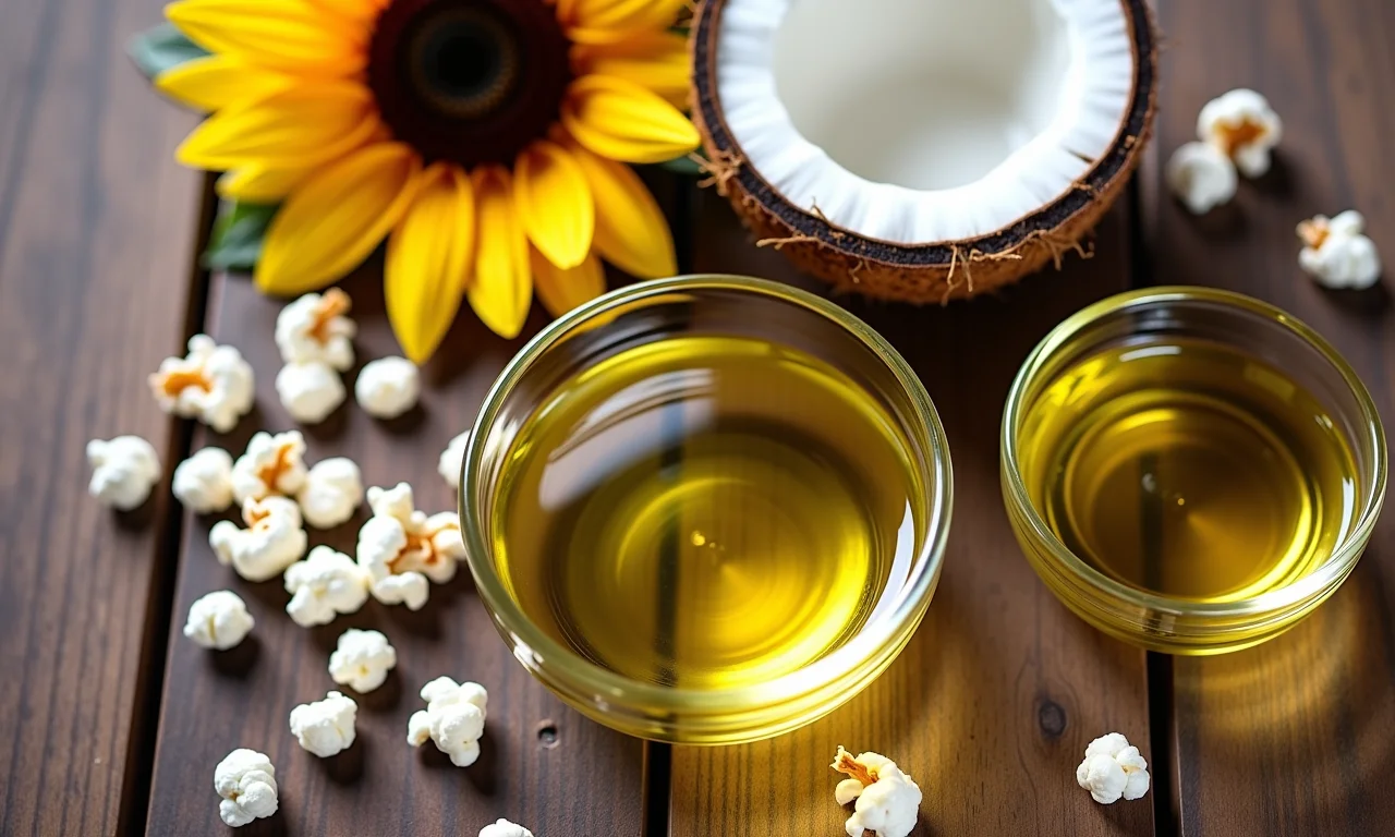 Opções de óleos saudáveis para fazer pipoca.