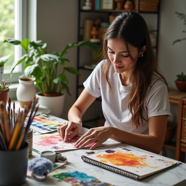 Organização de materiais de pintura para economia.