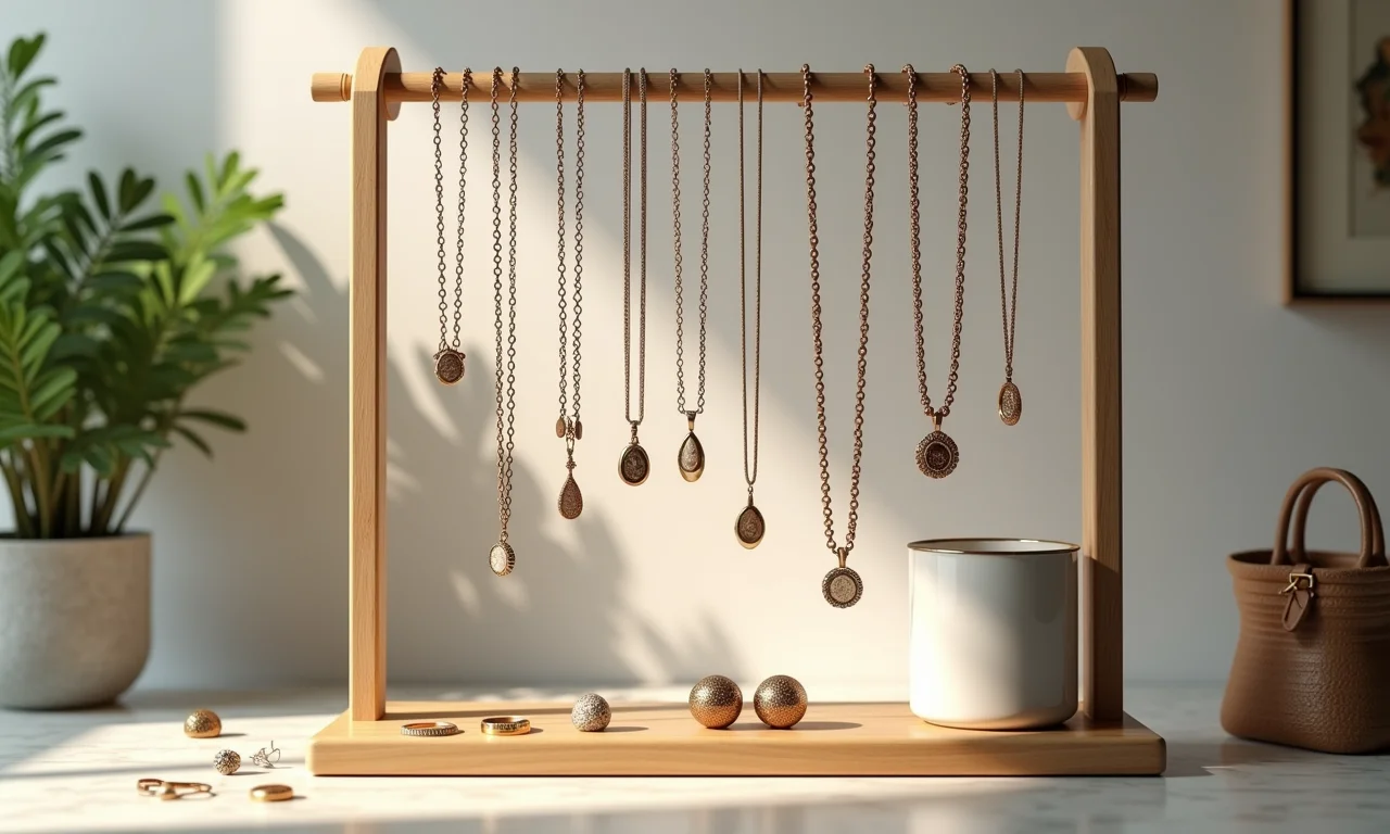 Organização estratégica de joias em um mostruário.