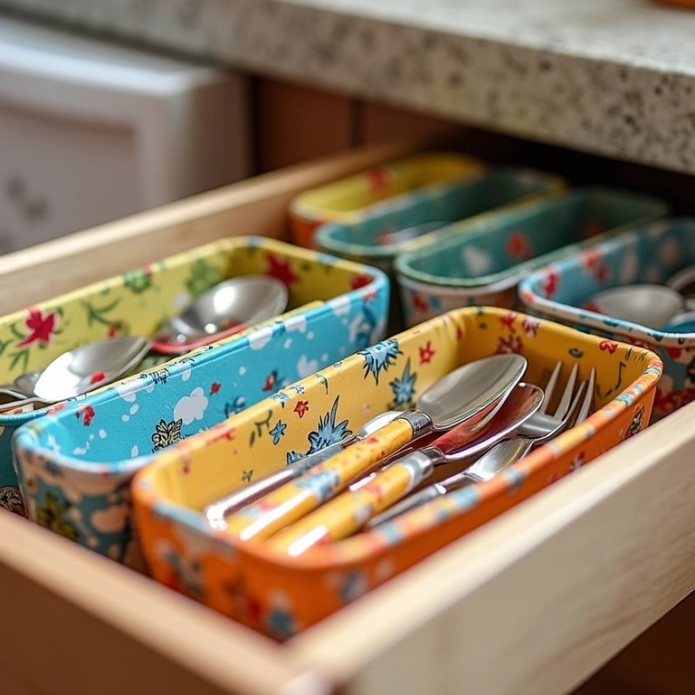 Organizador de talheres com potes de sorvete.