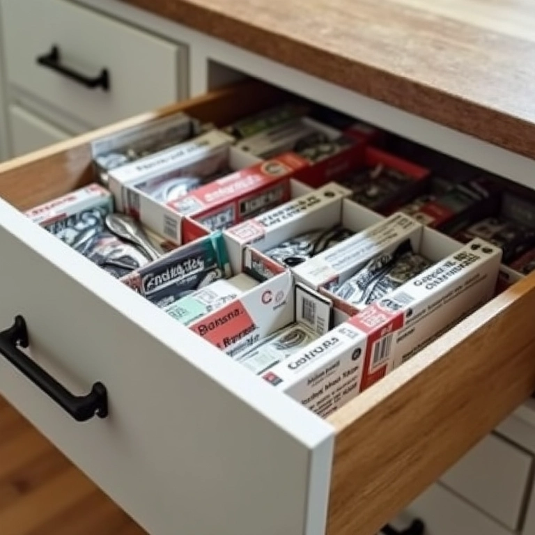 Organizador de talheres feito com caixas de sapato.