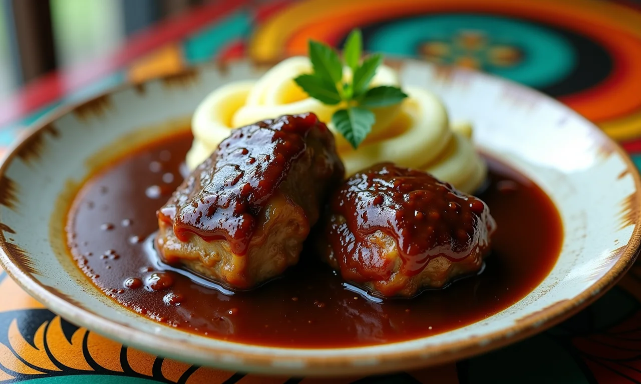 Ossobuco ao molho de cerveja preta com purê de batatas.
