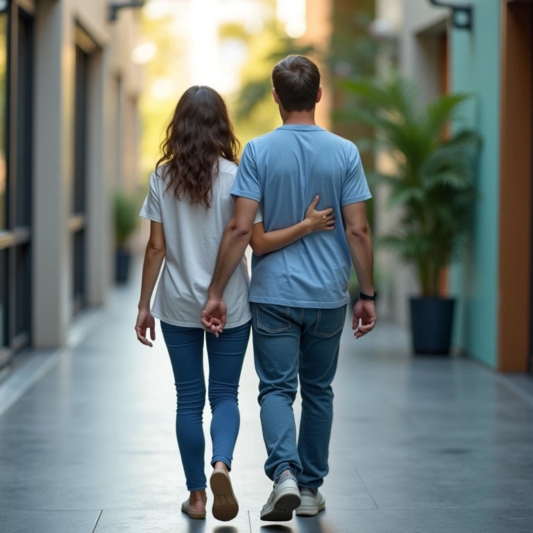 Paciente saindo da clínica acompanhada após colonoscopia.