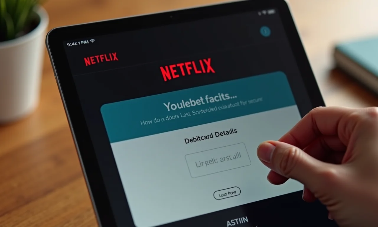 Pagando a Netflix com cartão de débito em um tablet.