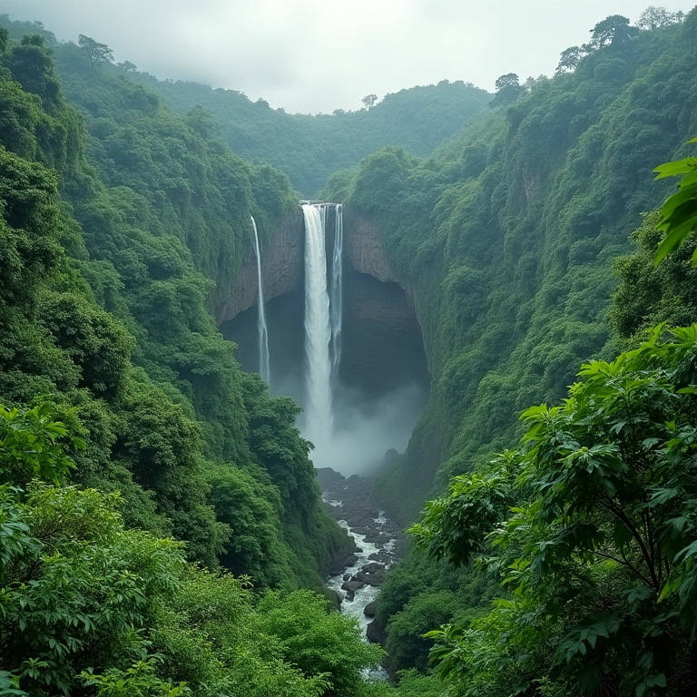 Paisagem exuberante no Centro-Oeste do Brasil com cachoeiras.