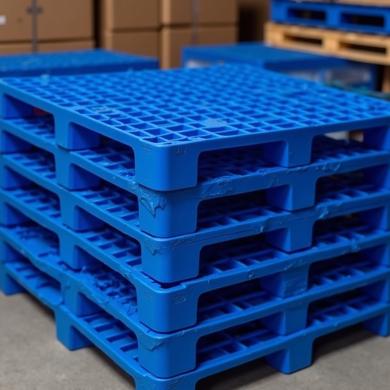 Pallets de plástico azuis empilhados: alternativa durável e ecológica para sua sapateira.