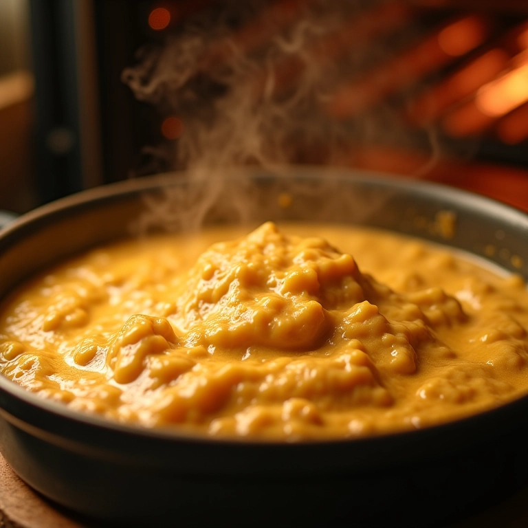 Pamonha cremosa borbulhando no forno.