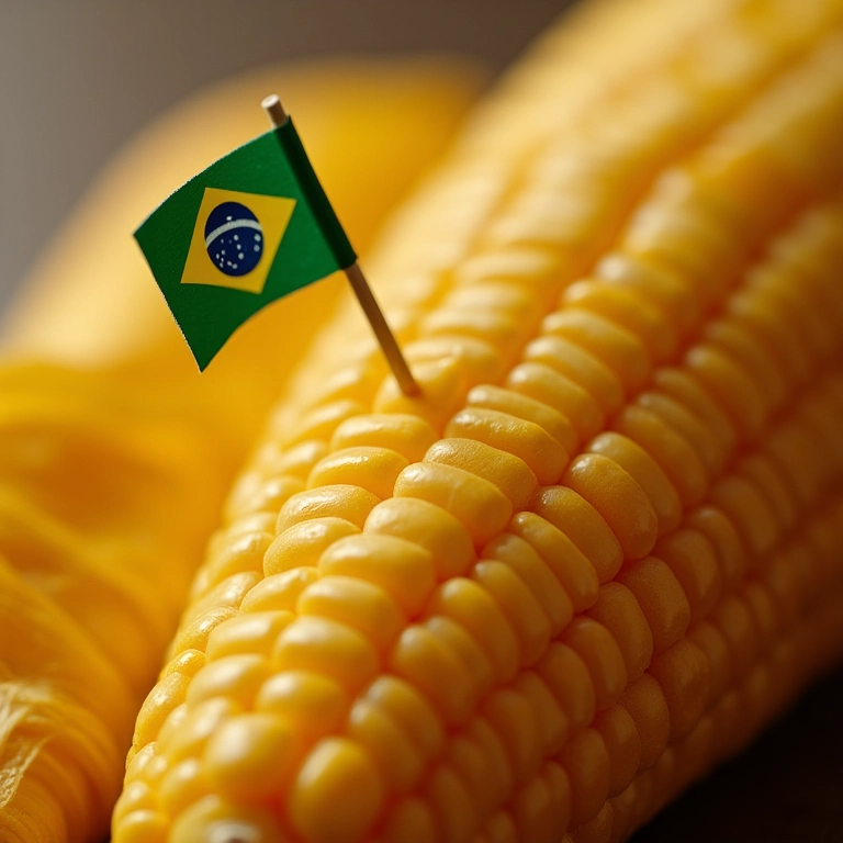 Pamonha embrulhada em palha de milho com bandeirinha do Brasil.