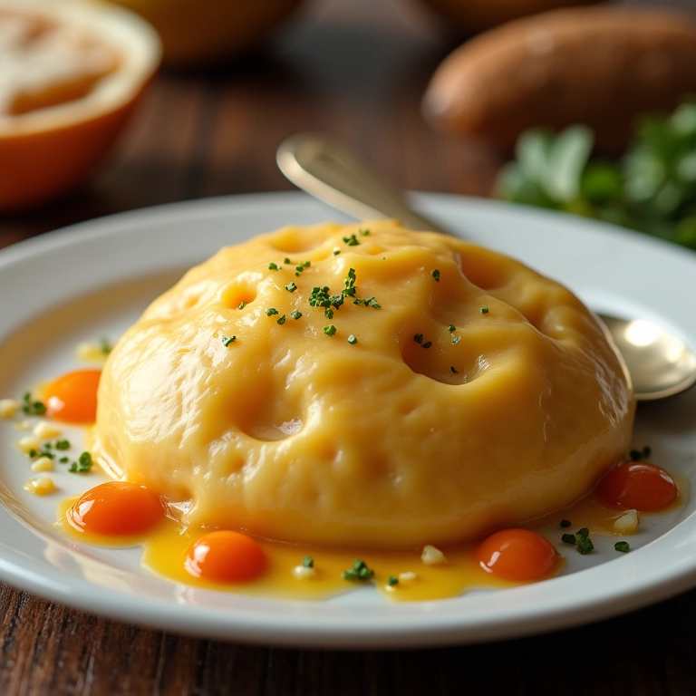 Pamonha muito mole em prato com ingredientes ao redor.