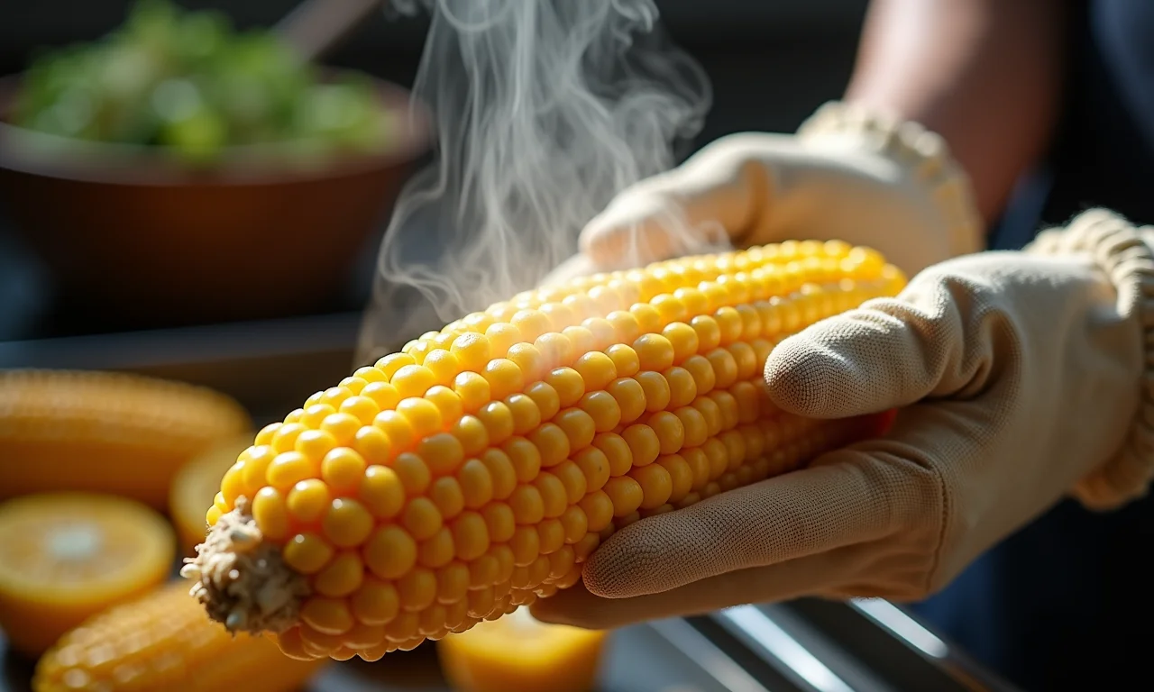 Pamonha sendo cuidadosamente desenrolada da palha.