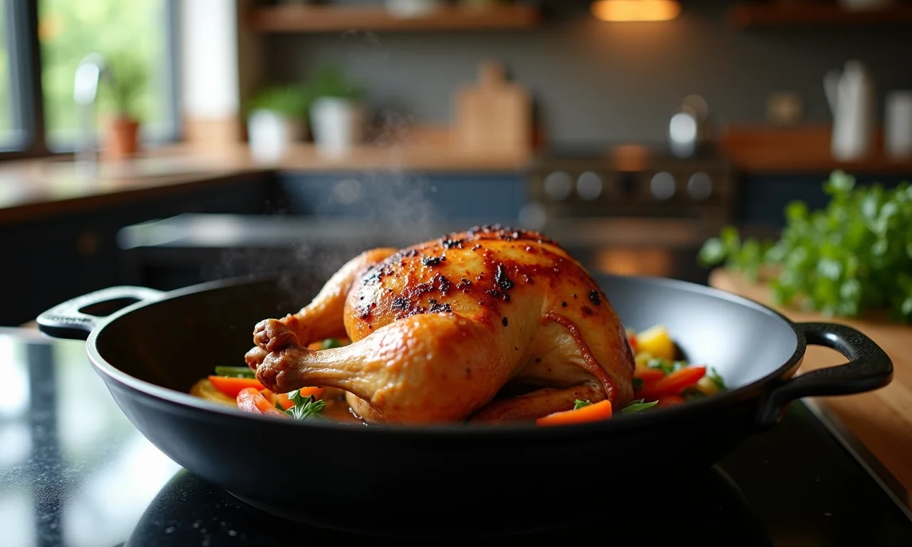 Panela antiaderente Tramontina Professional com frango assado.